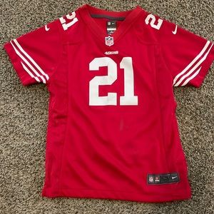 San Francisco 49ers Youth Jersey #21 Frank Gore, scarlet, size kid’s large EUC